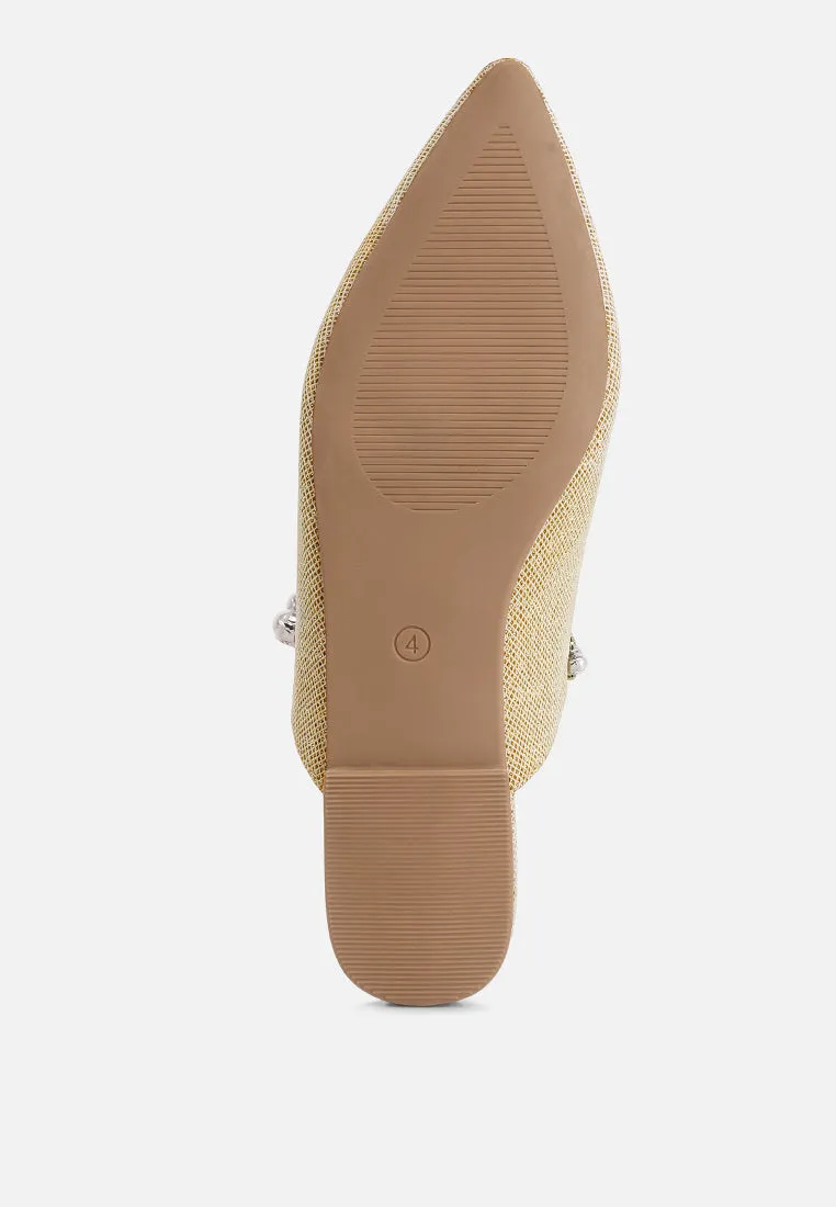 GEODE Pearl Embellished Slip On Mules In Beige