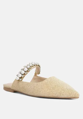 GEODE Pearl Embellished Slip On Mules In Beige