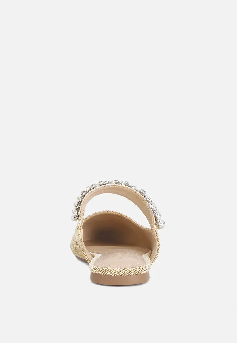 GEODE Pearl Embellished Slip On Mules In Beige