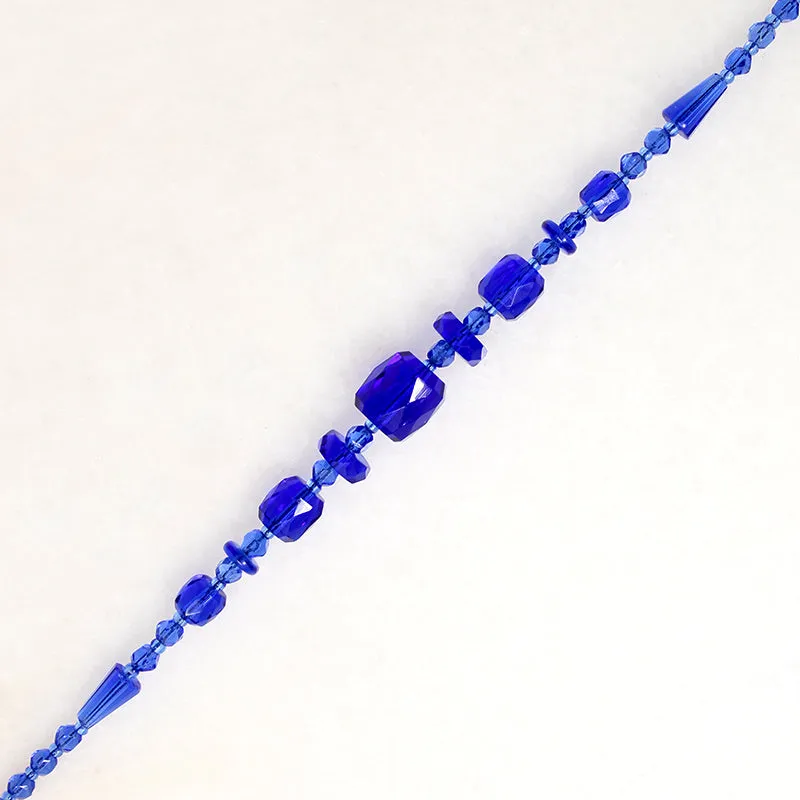 Geometric Art Deco Blue Glass Bead Necklace