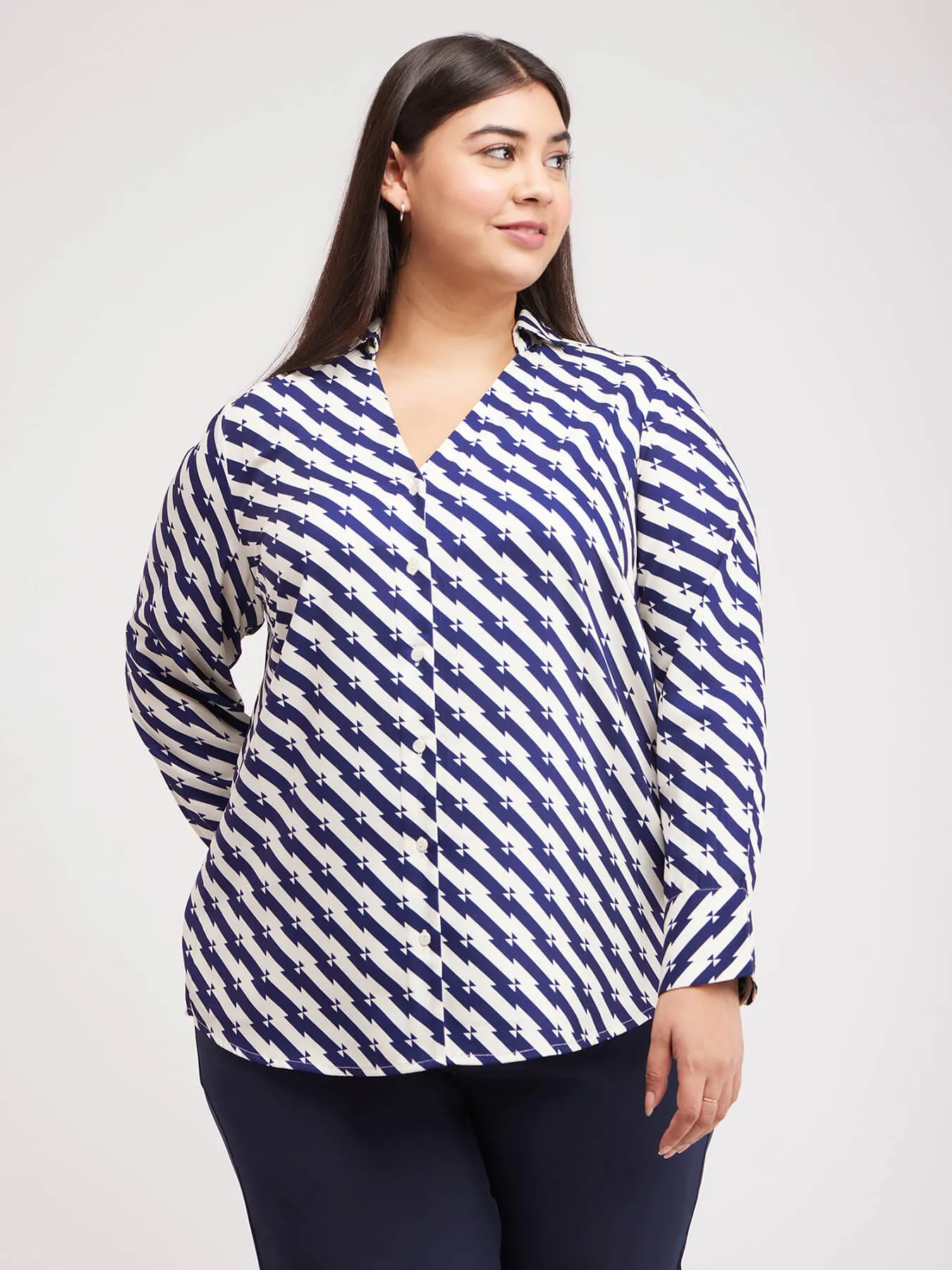 Geometric Print Shirt - Blue And White