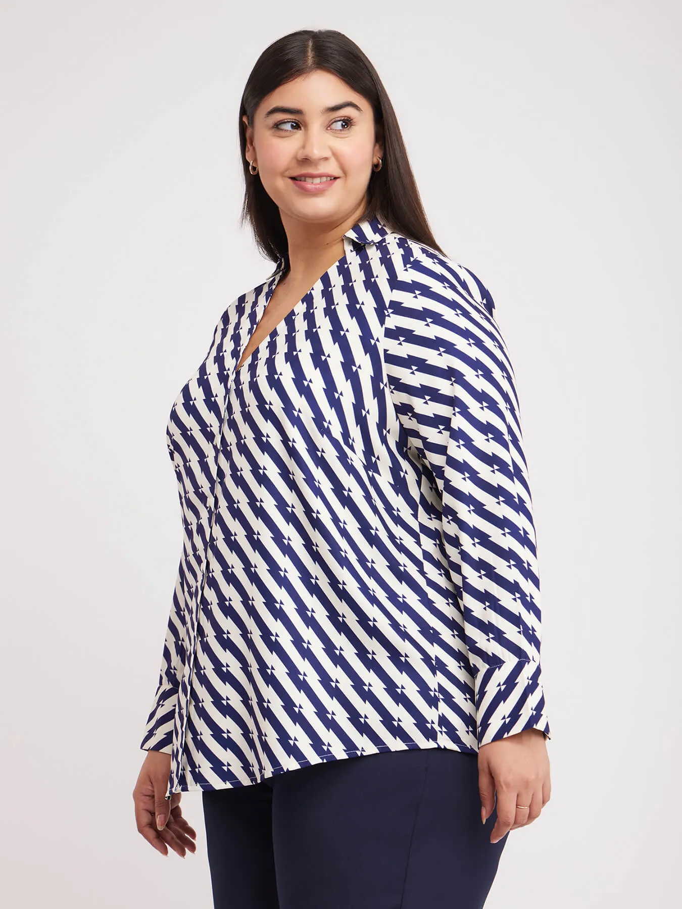 Geometric Print Shirt - Blue And White