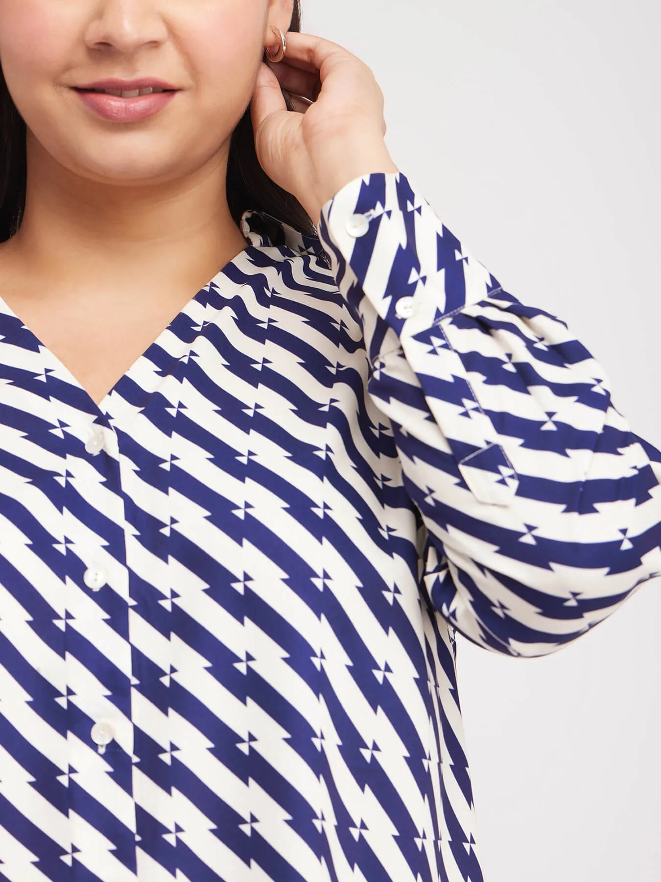 Geometric Print Shirt - Blue And White