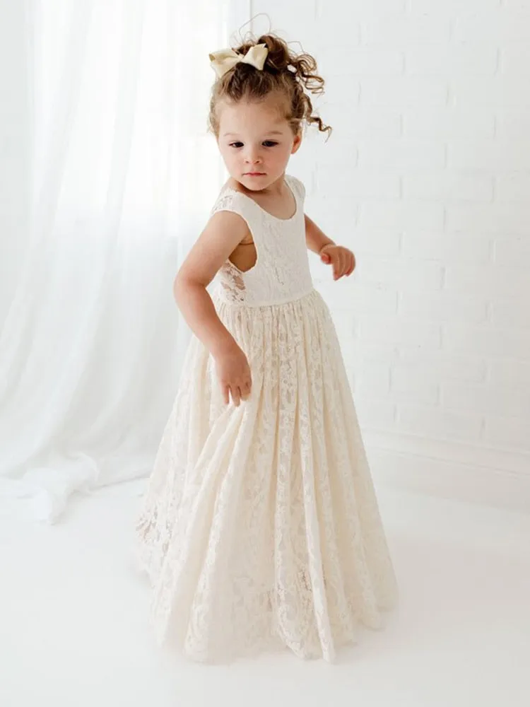 Girls Cotton Lace Party Dress