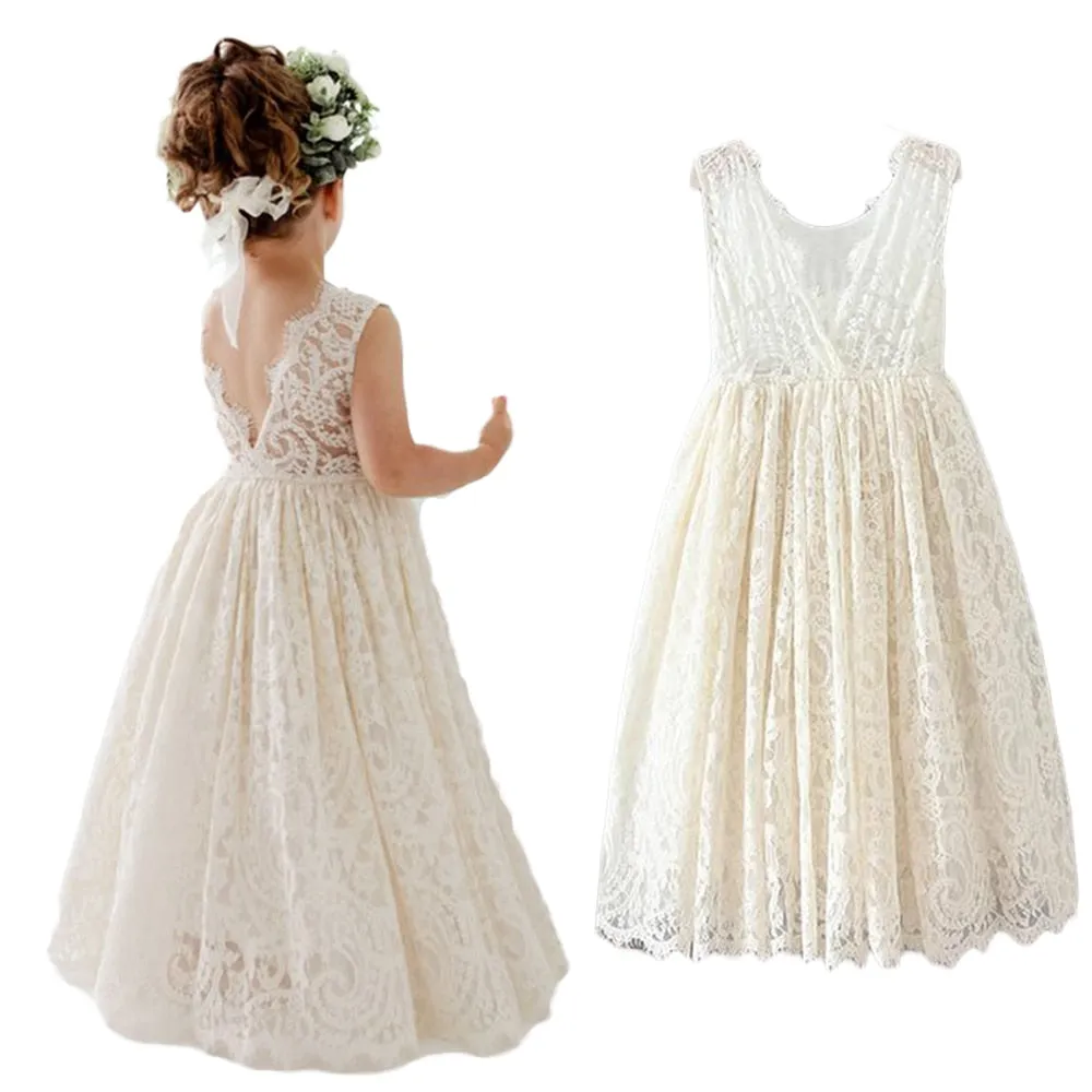 Girls Cotton Lace Party Dress