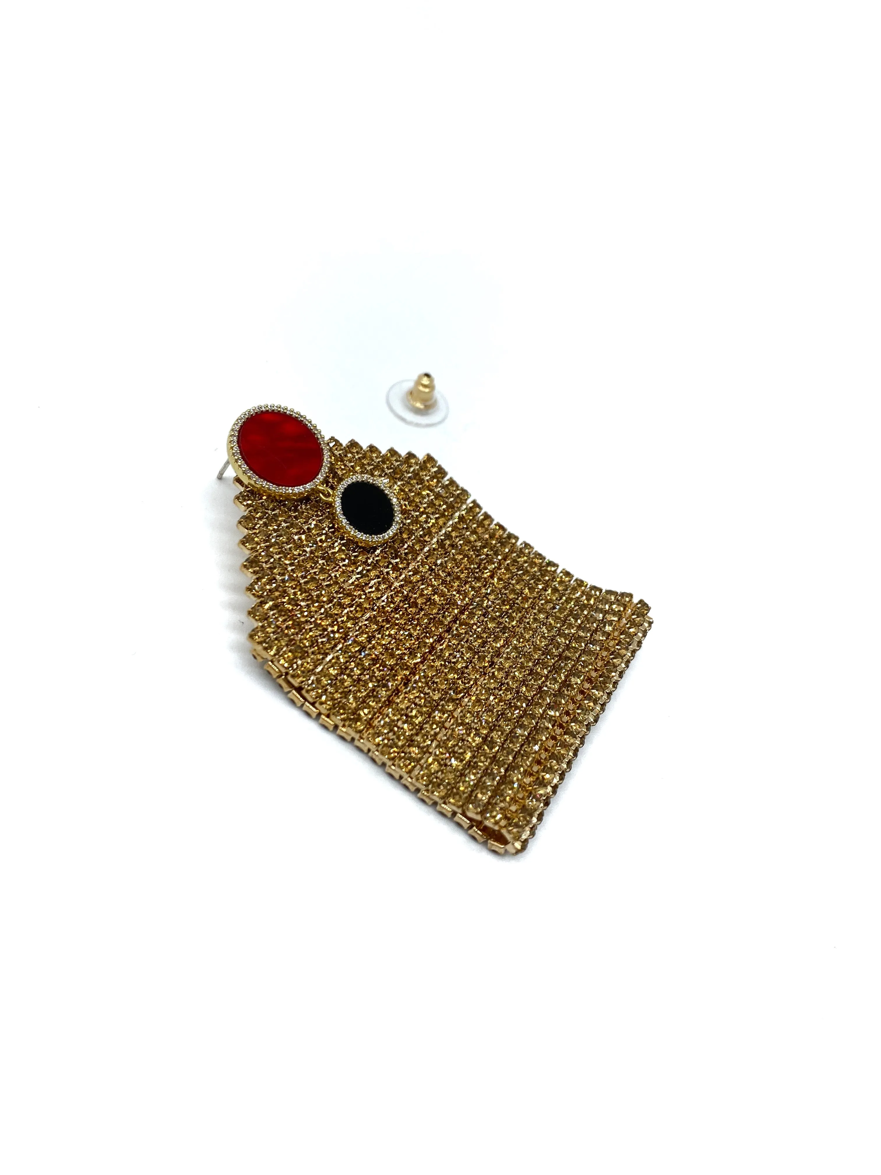 GOLD REGTANGULAR RED STUD EARRING