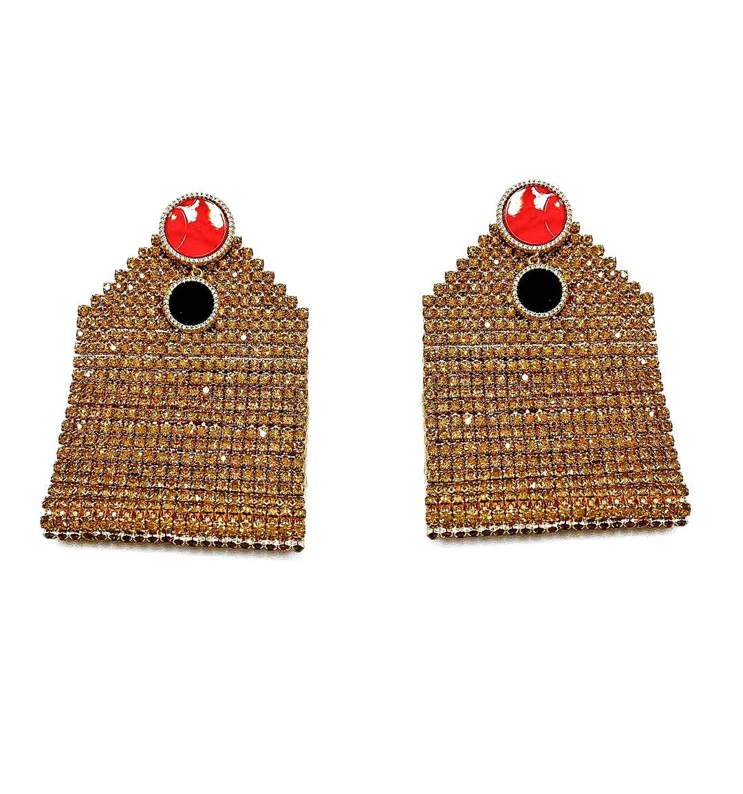 GOLD REGTANGULAR RED STUD EARRING