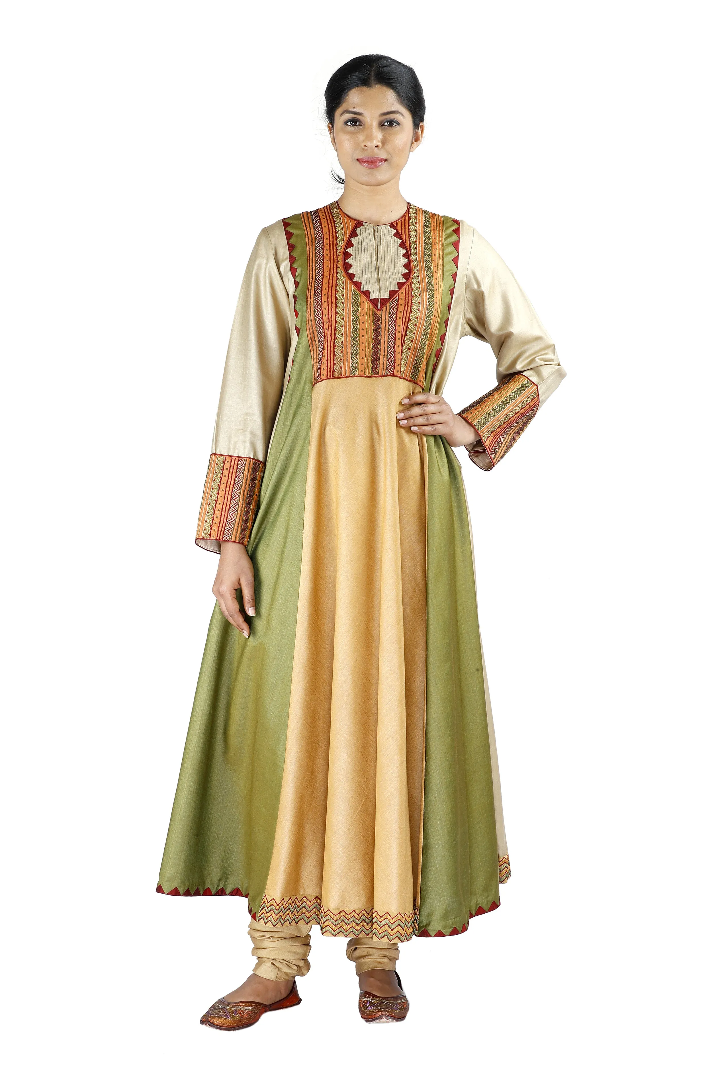 Green and Beige Silk Salwar