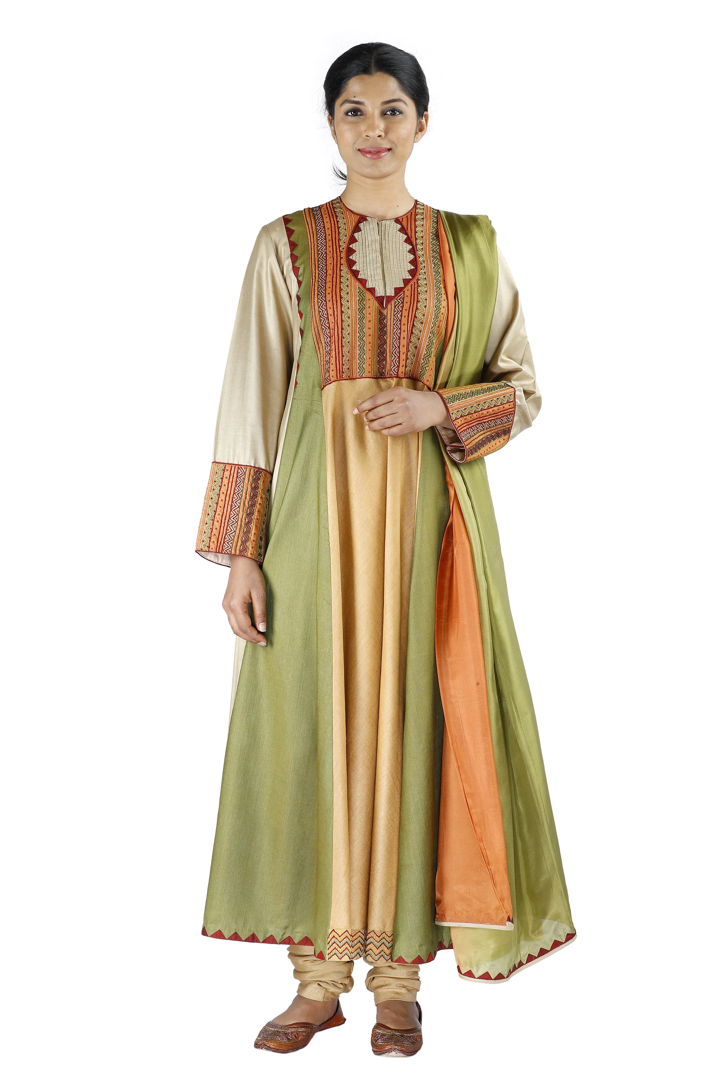 Green and Beige Silk Salwar