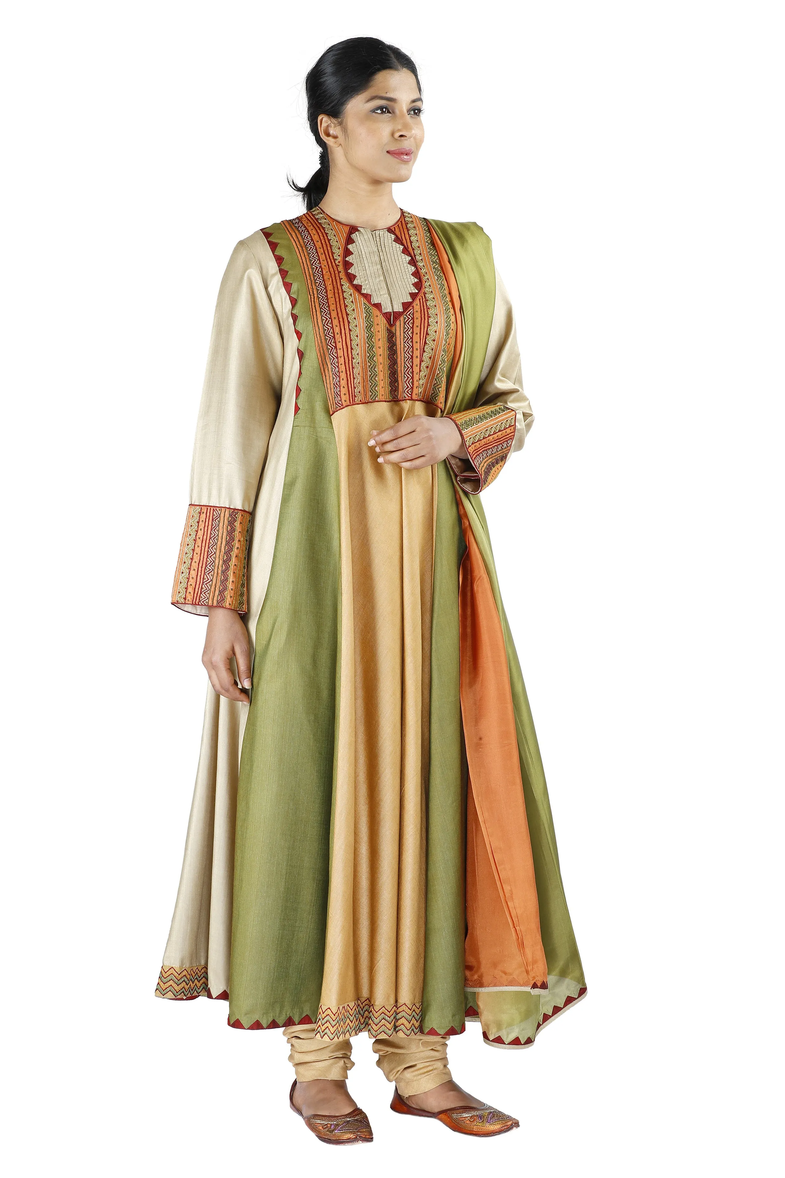 Green and Beige Silk Salwar