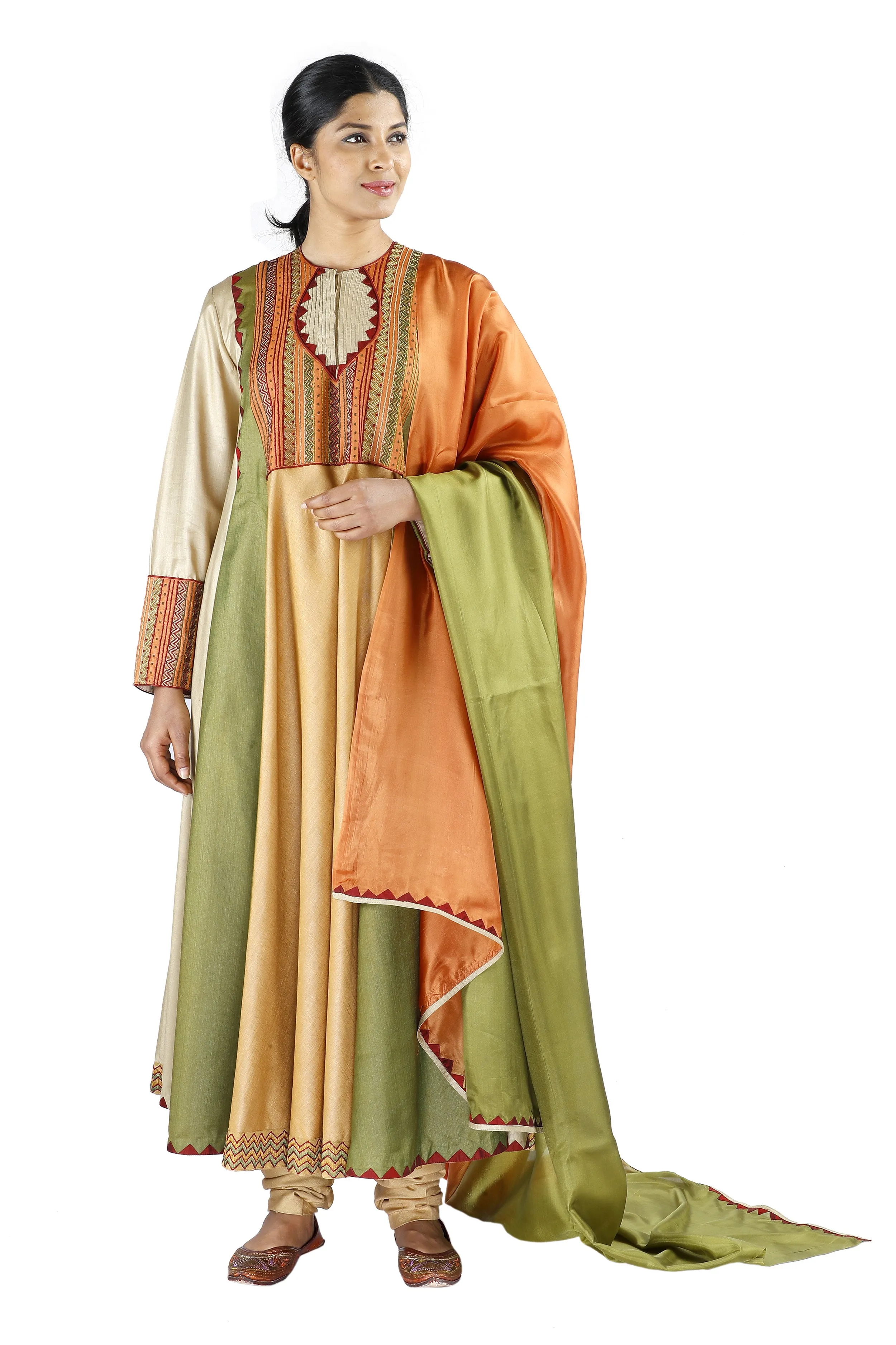 Green and Beige Silk Salwar