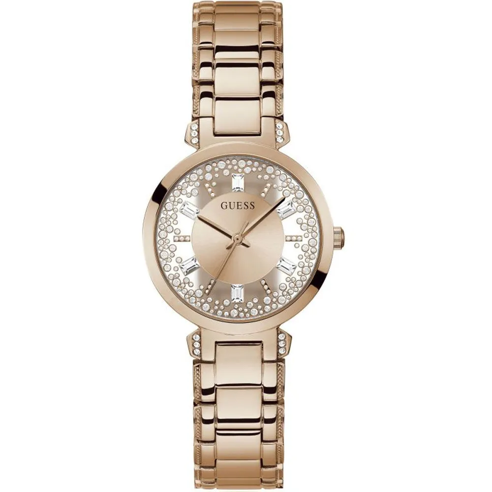 Guess Rose Gold Tone Crystal Clear Stainless Steel Strap Ladies Watch GW0470L3