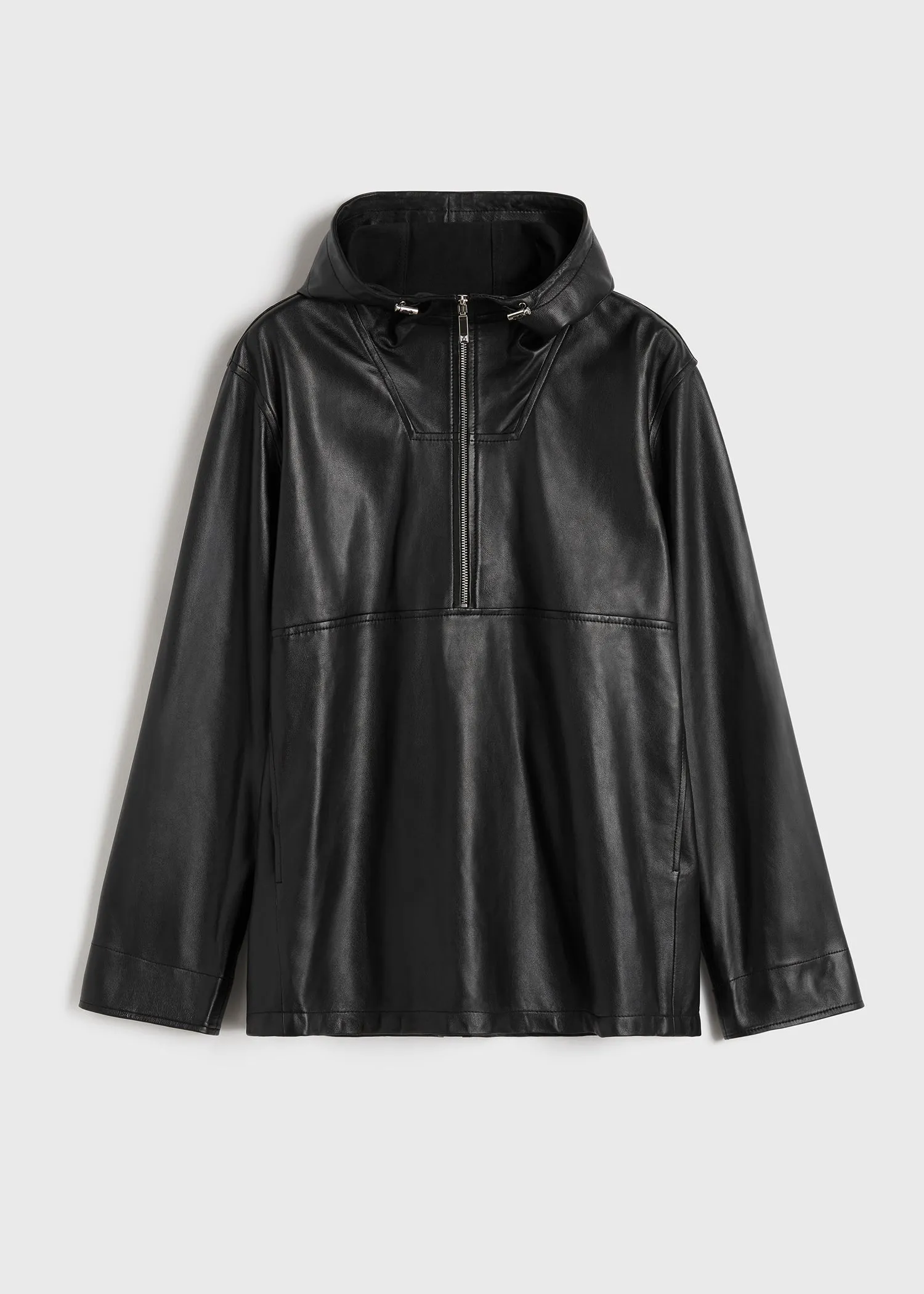 Half-zip leather anorak black