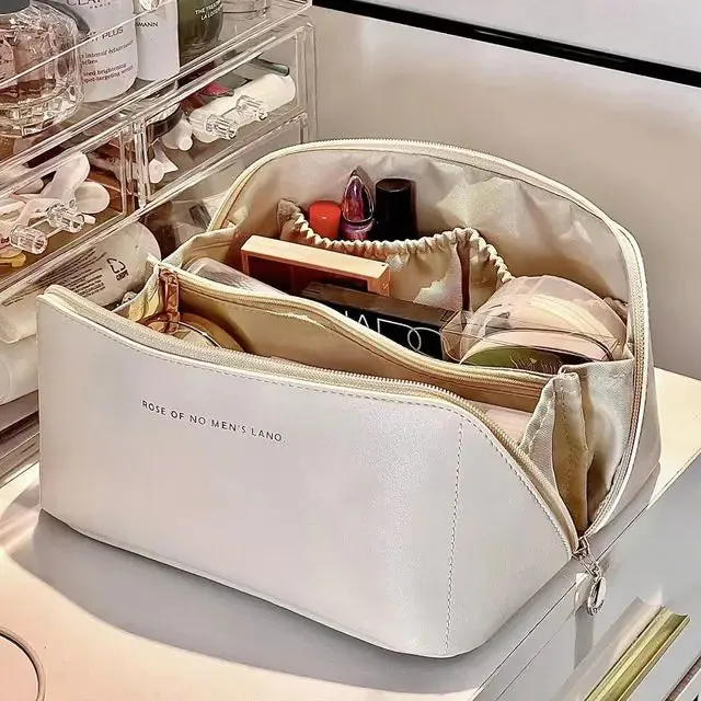 High-Capacity Leather Cosmetic Organizer