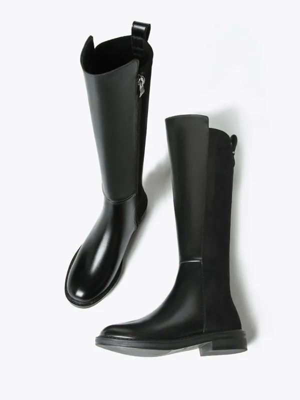 Knee High Rounded Toe Black Boots