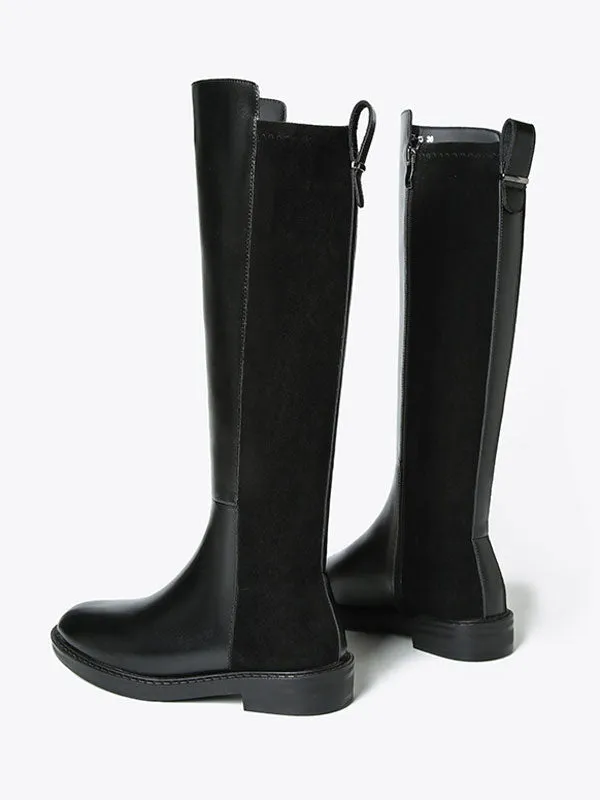 Knee High Rounded Toe Black Boots