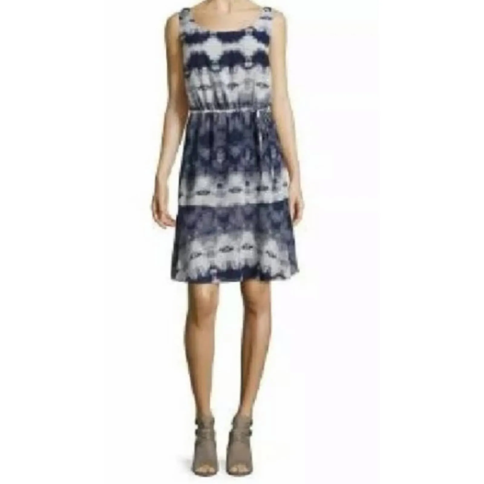 Libby Edelman Tie Dye Fit and Flare Sundress Medium Blue