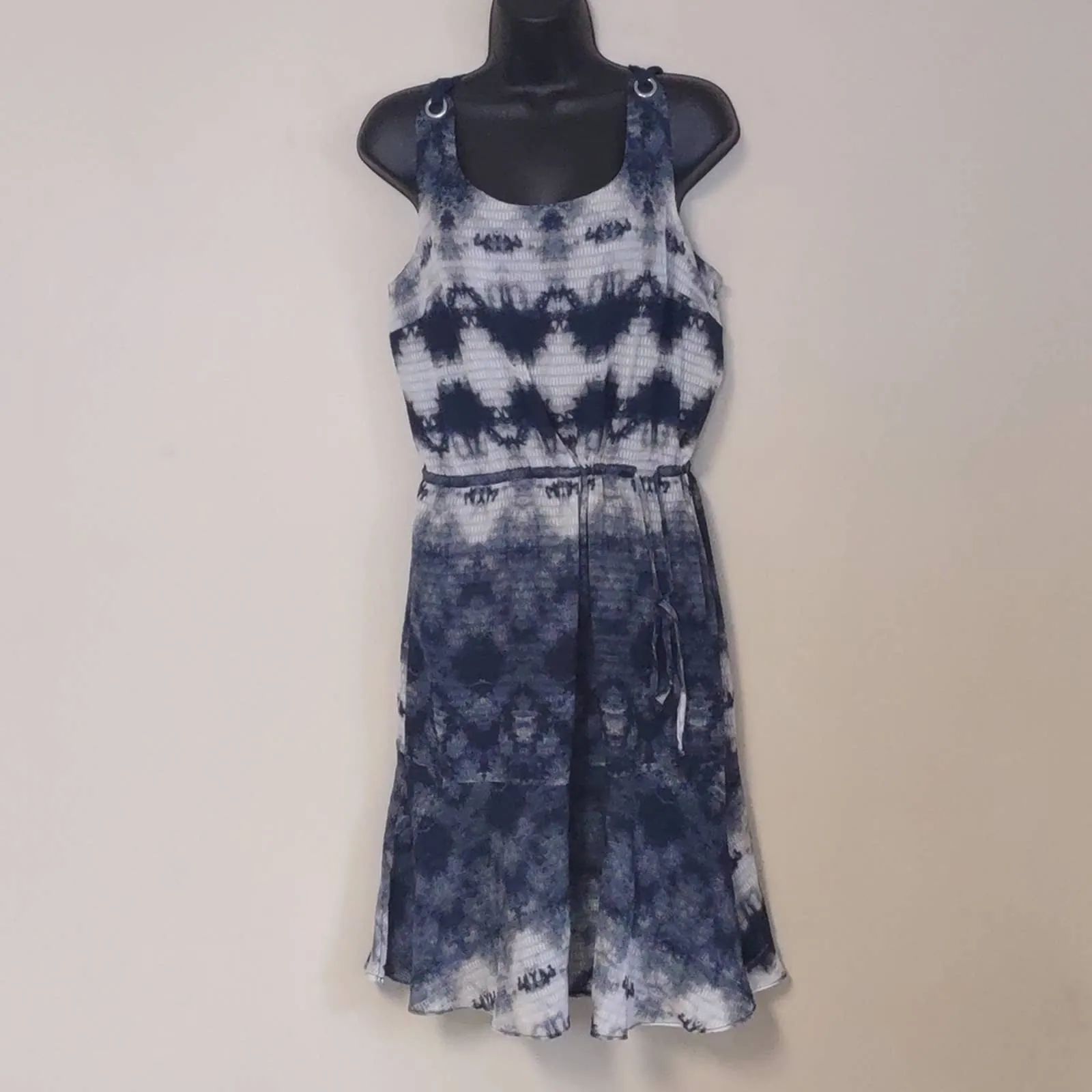 Libby Edelman Tie Dye Fit and Flare Sundress Medium Blue