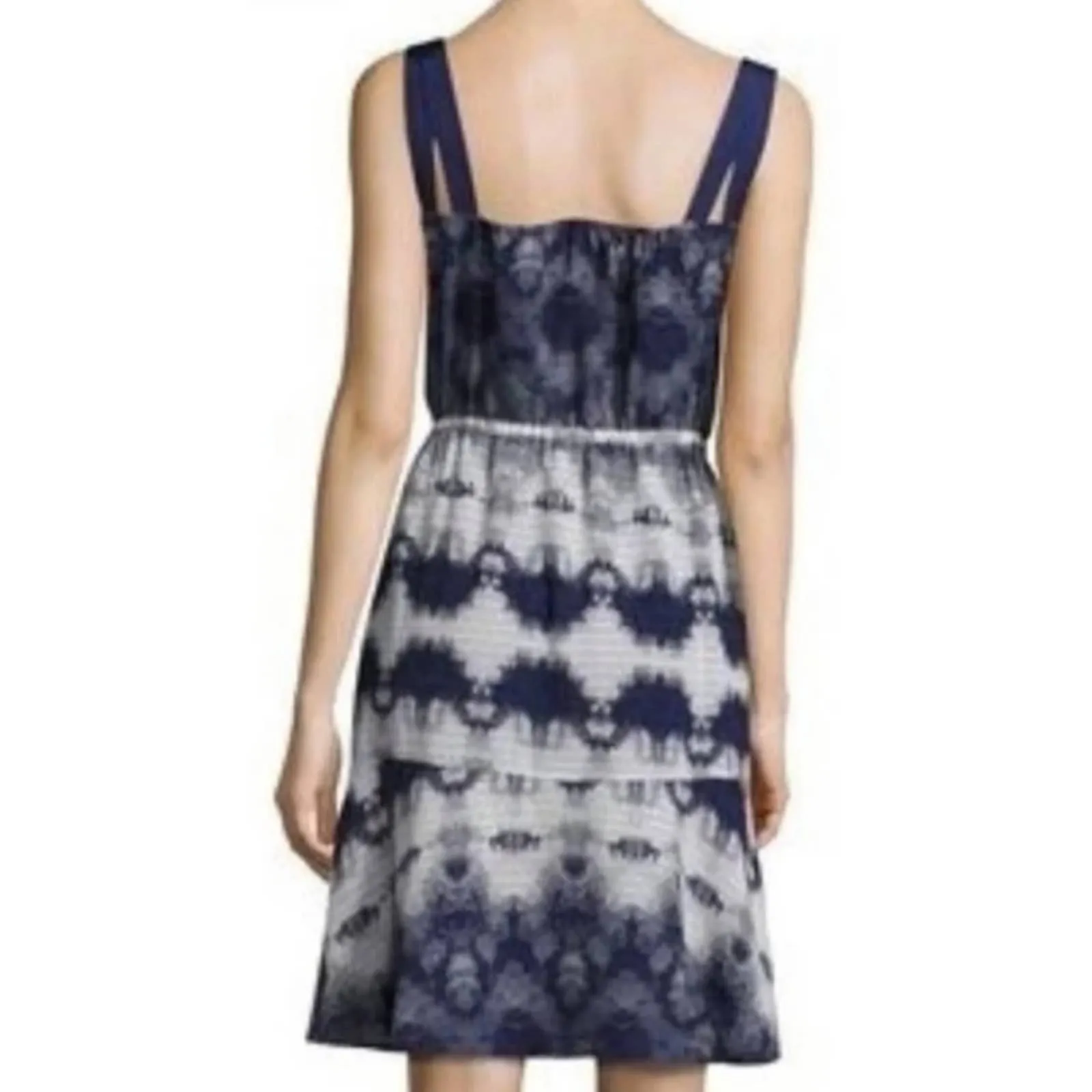 Libby Edelman Tie Dye Fit and Flare Sundress Medium Blue