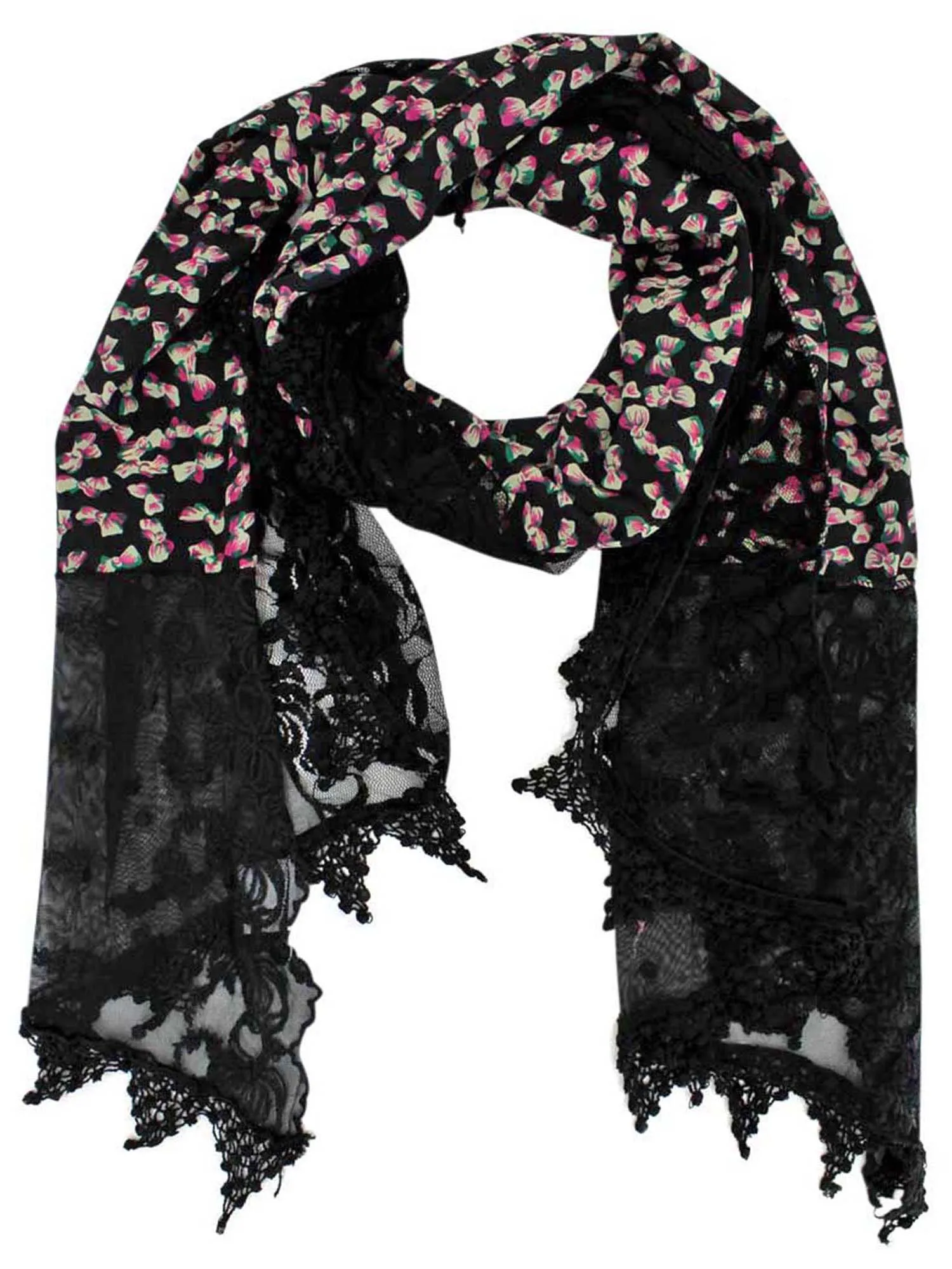 Lightweight Lace Scarf With Bow Print