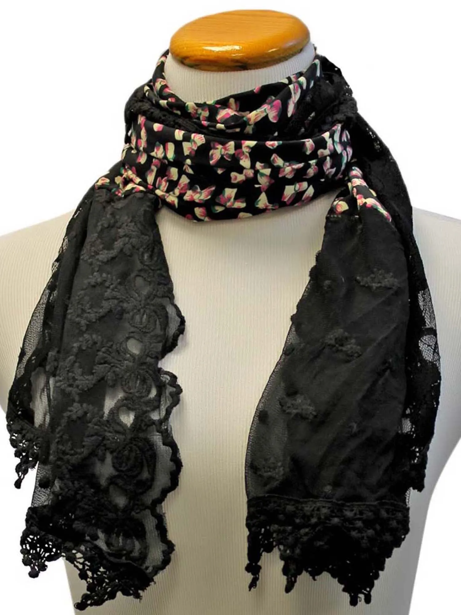 Lightweight Lace Scarf With Bow Print