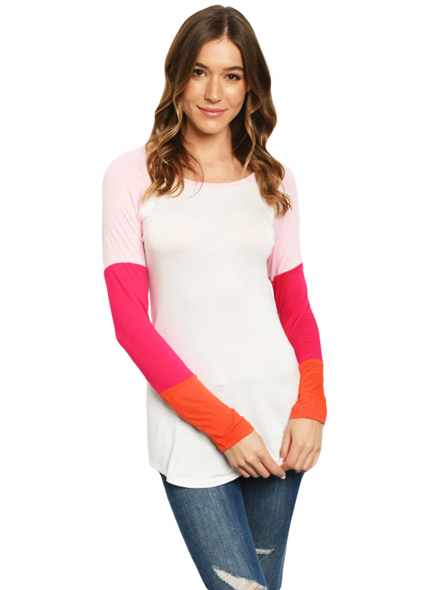 Lightweight White Top With Color Block Sleeves