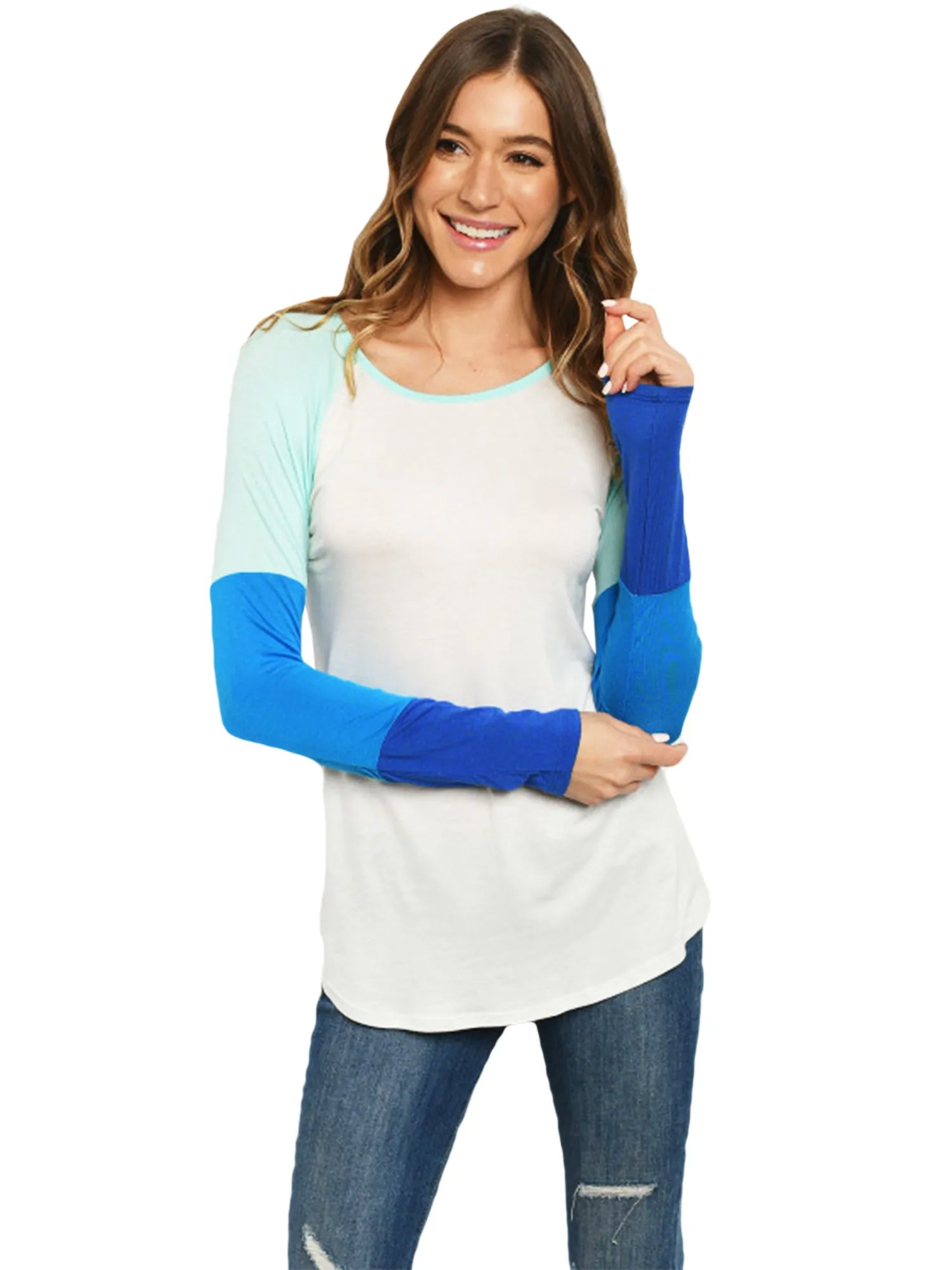 Lightweight White Top With Color Block Sleeves