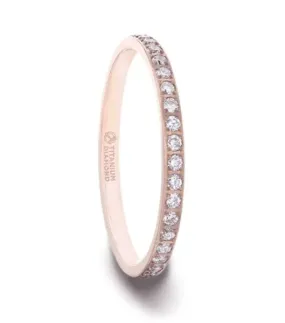 LILLIAN Flat Polished Rose Gold Plated Titanium Women's Ring With Small White Diamonds