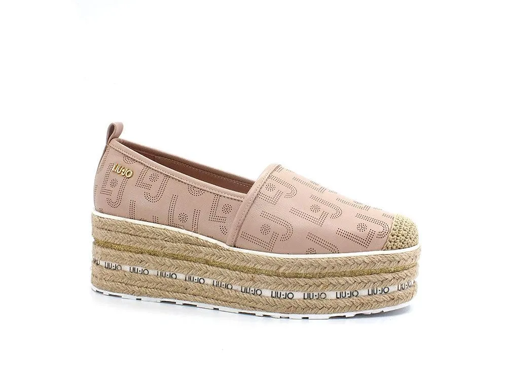 LIU JO Winona 03 Espadrillas Flat Form Loghi Antique Rose Beige SA2115PX149