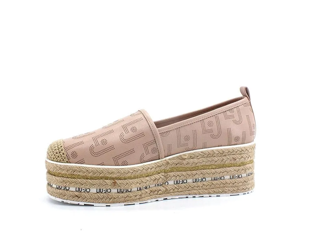 LIU JO Winona 03 Espadrillas Flat Form Loghi Antique Rose Beige SA2115PX149