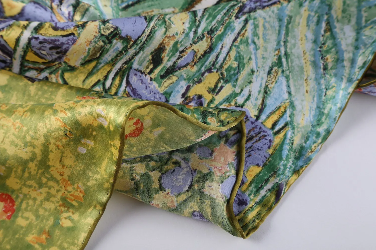 Long Charmeuse Satin Silk Scarf with Classic Vangogh Painting Print LZD110