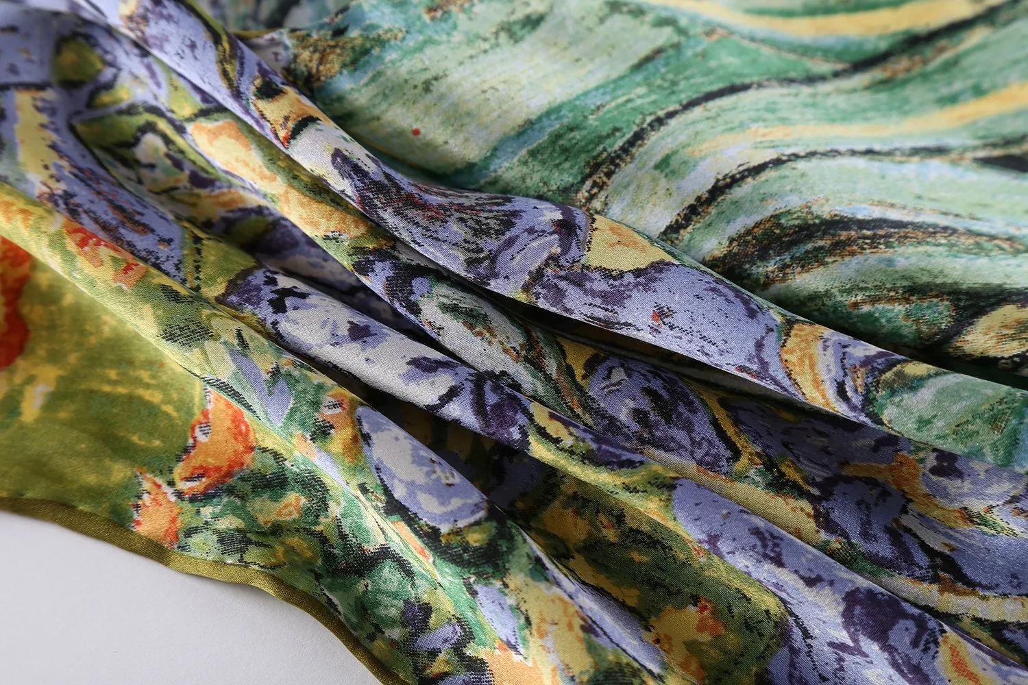 Long Charmeuse Satin Silk Scarf with Classic Vangogh Painting Print LZD110