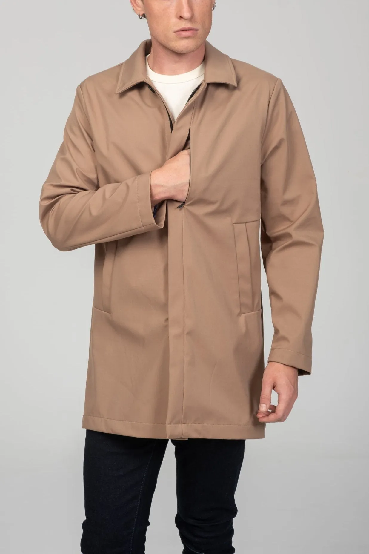 Long Lightweight Windbreaker - Camel