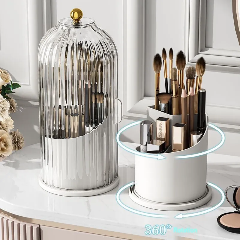 Makeup Brush Holder with Lid 360° Rotating