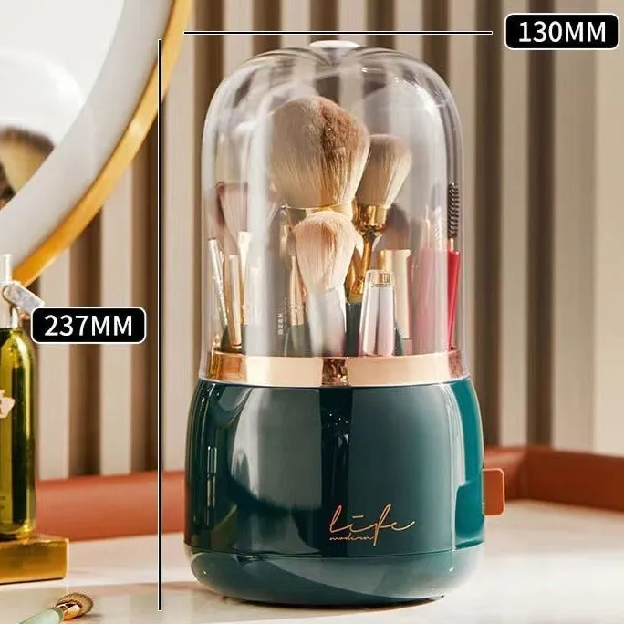 Makeup Brush Holder with Lid 360° Rotating