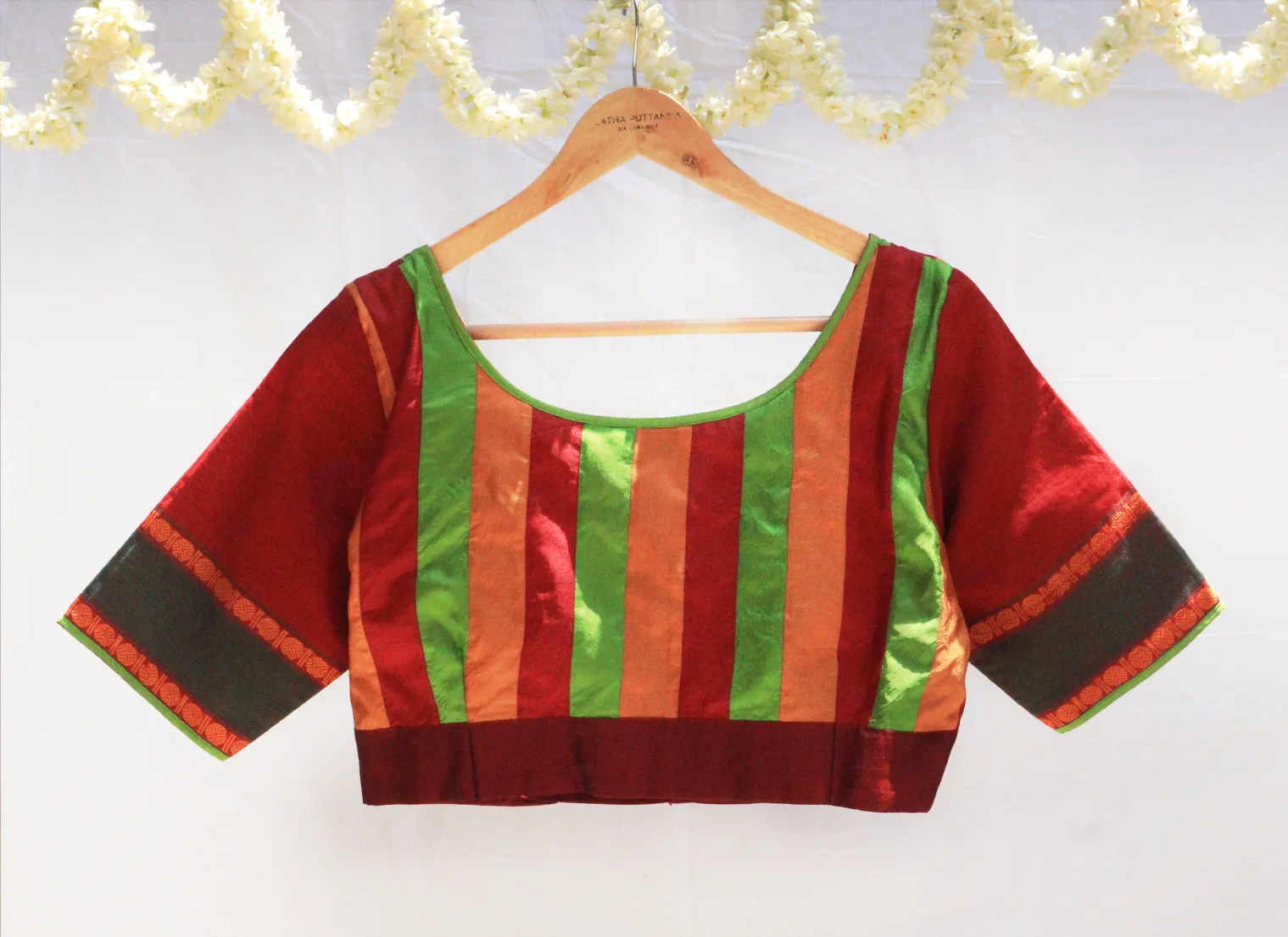 Maroon, Green and Mustard, Karnataka silk  Patchwork blouse