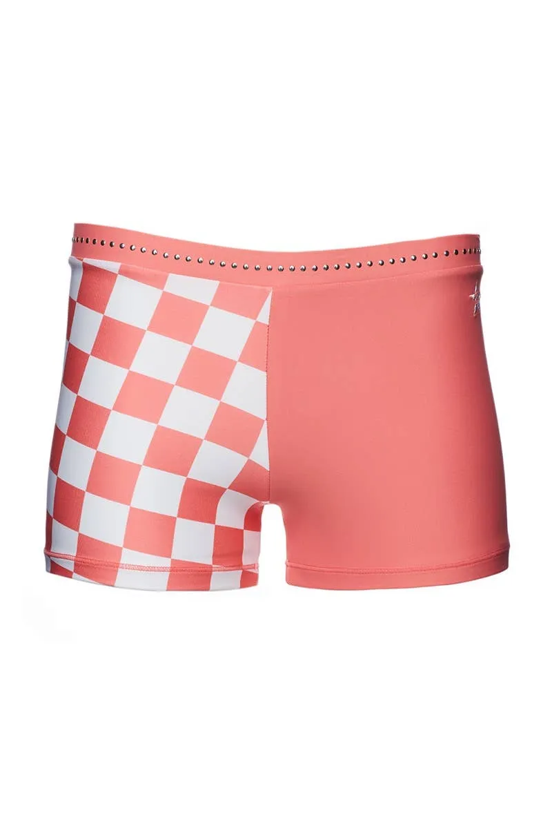 Mid Rise Compression Shorts in Checkered Sweet Coral