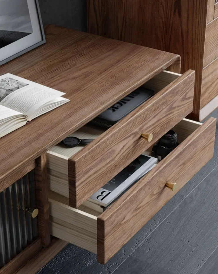 Midcentury Modern Walnut TV Cabinet With Drawers