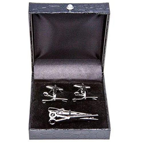 MRCUFF SCISSORS BARBER BEAUTY SALON CUFFLINKS & TIE BAR CLIP IN A PRESENTATION GIFT BOX