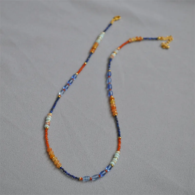 Multicolor Genuine Stone Beaded Necklace