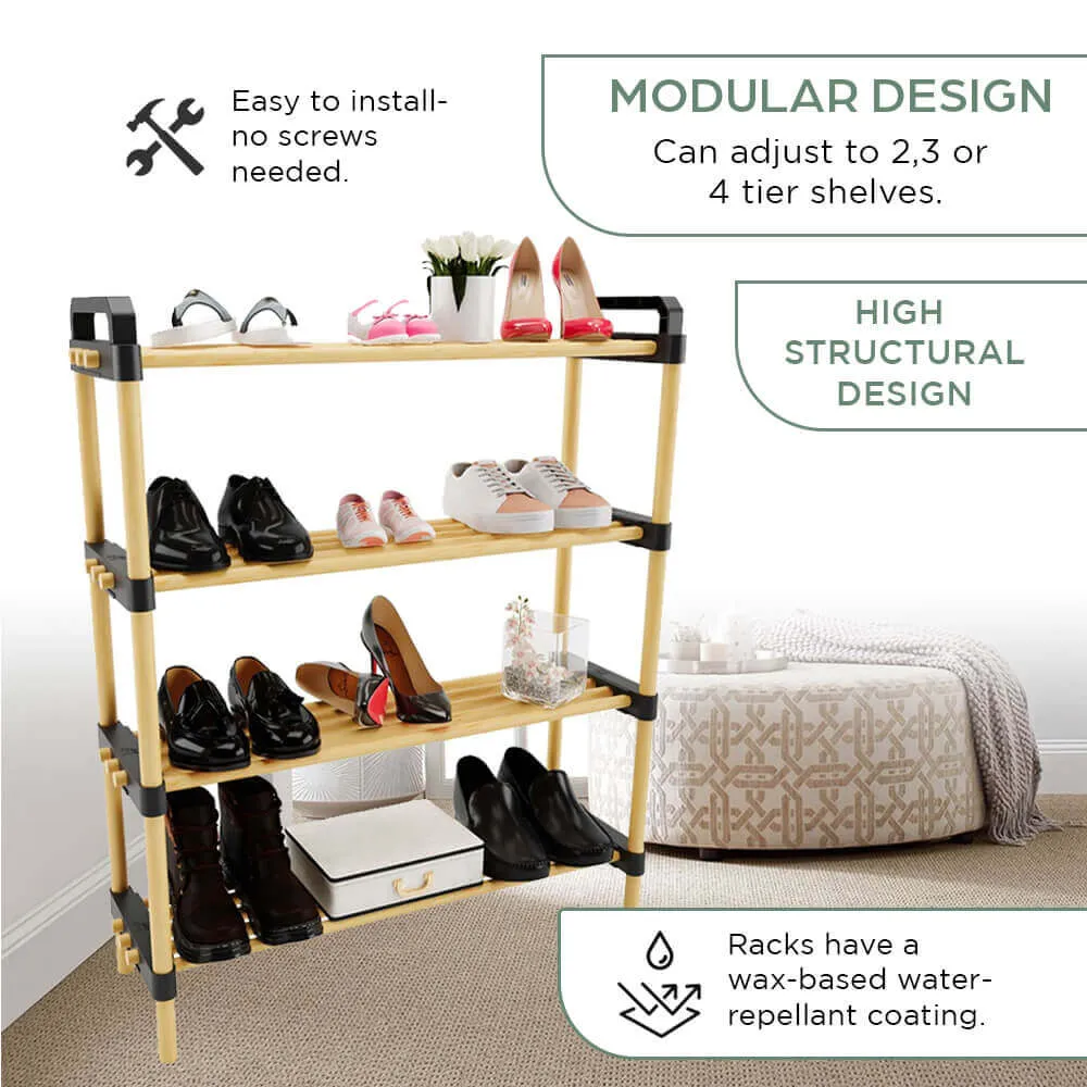 Natural Pinewood Shoe Rack with 4 Shelves