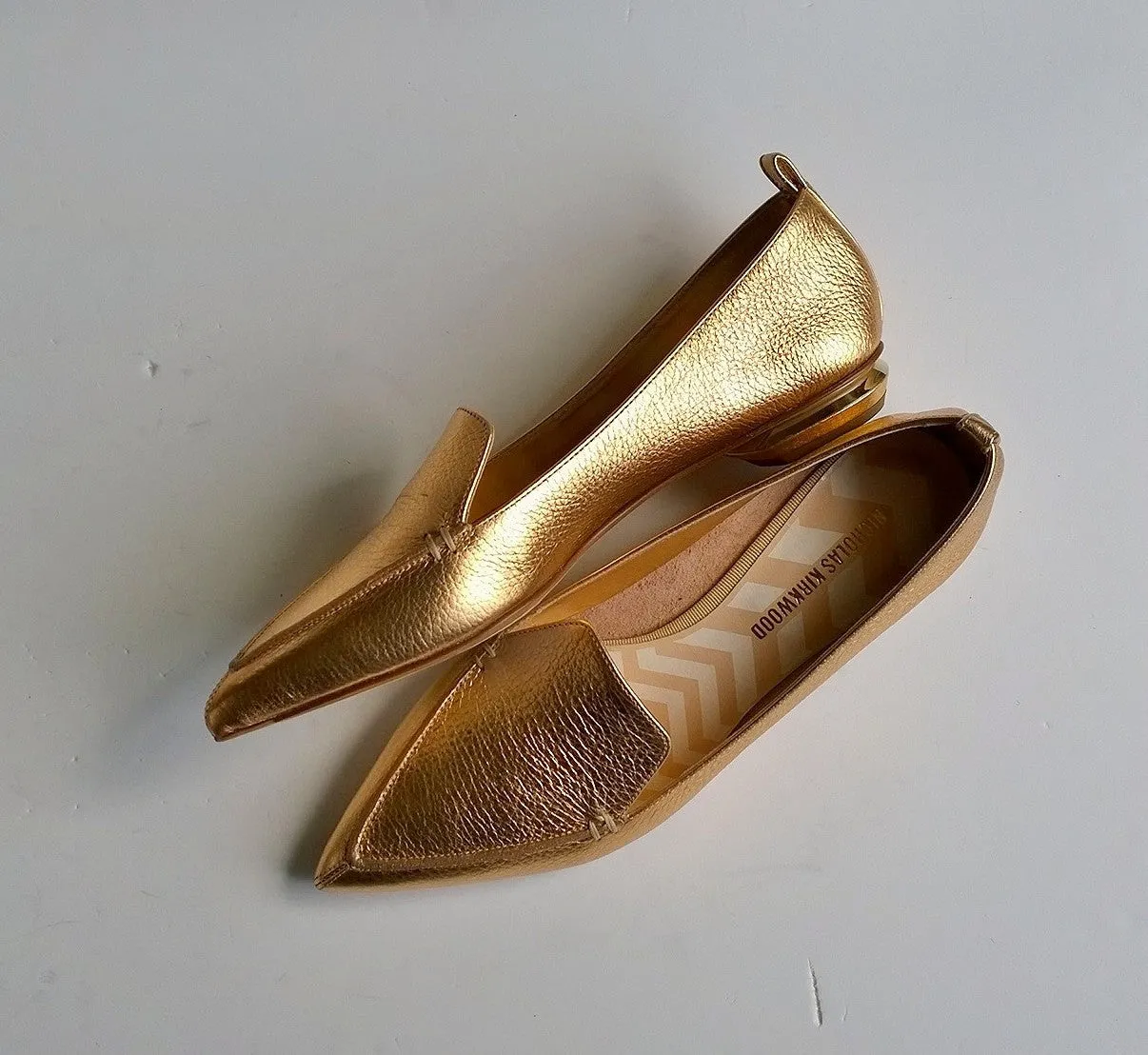 Nicholas Kirkwood Rose Gold Leather Beya Loafer Flat Shoes