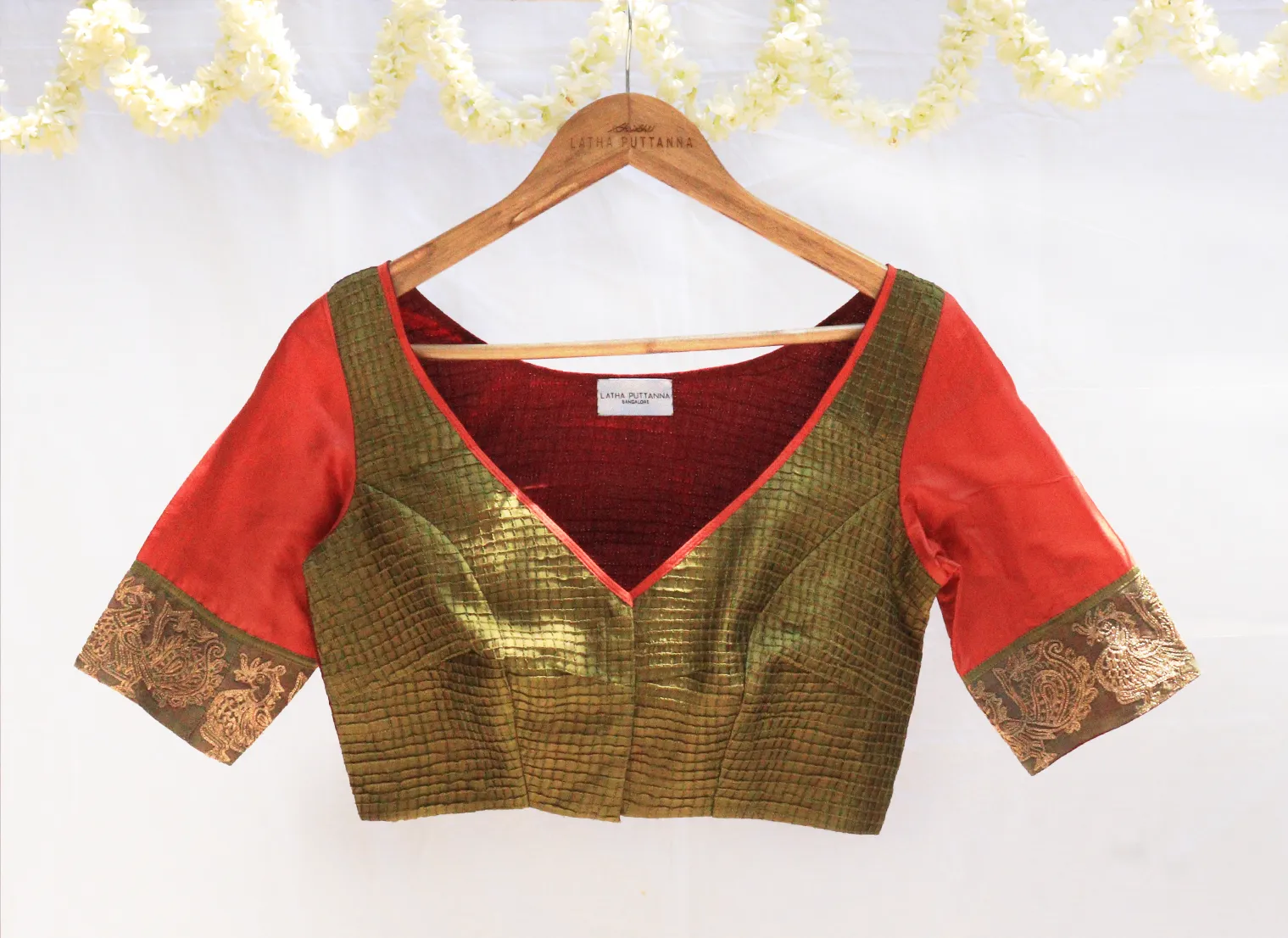 Olive green, Dark orange and Maroon,Karnataka silk,  Pintuck blouse