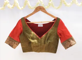 Olive green, Dark orange and Maroon,Karnataka silk,  Pintuck blouse