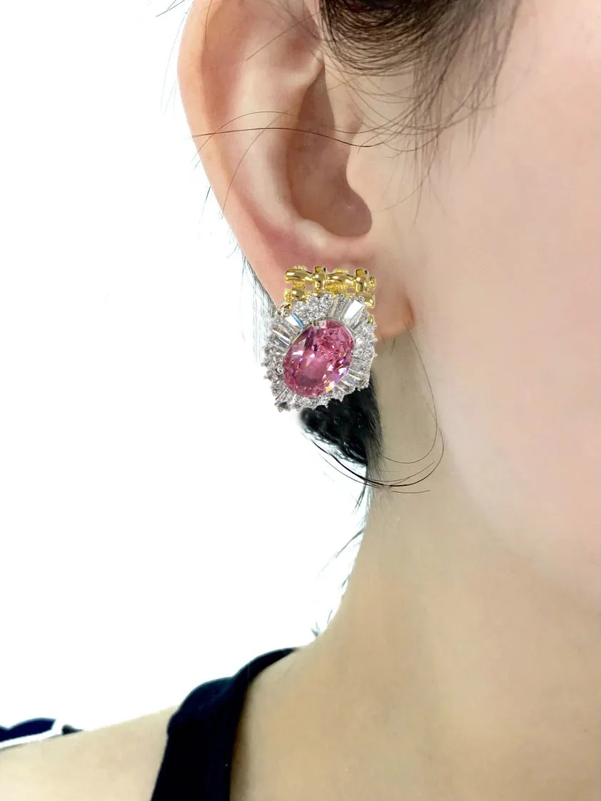 PINK GLASS CRYSTAL STUD EARRINGS