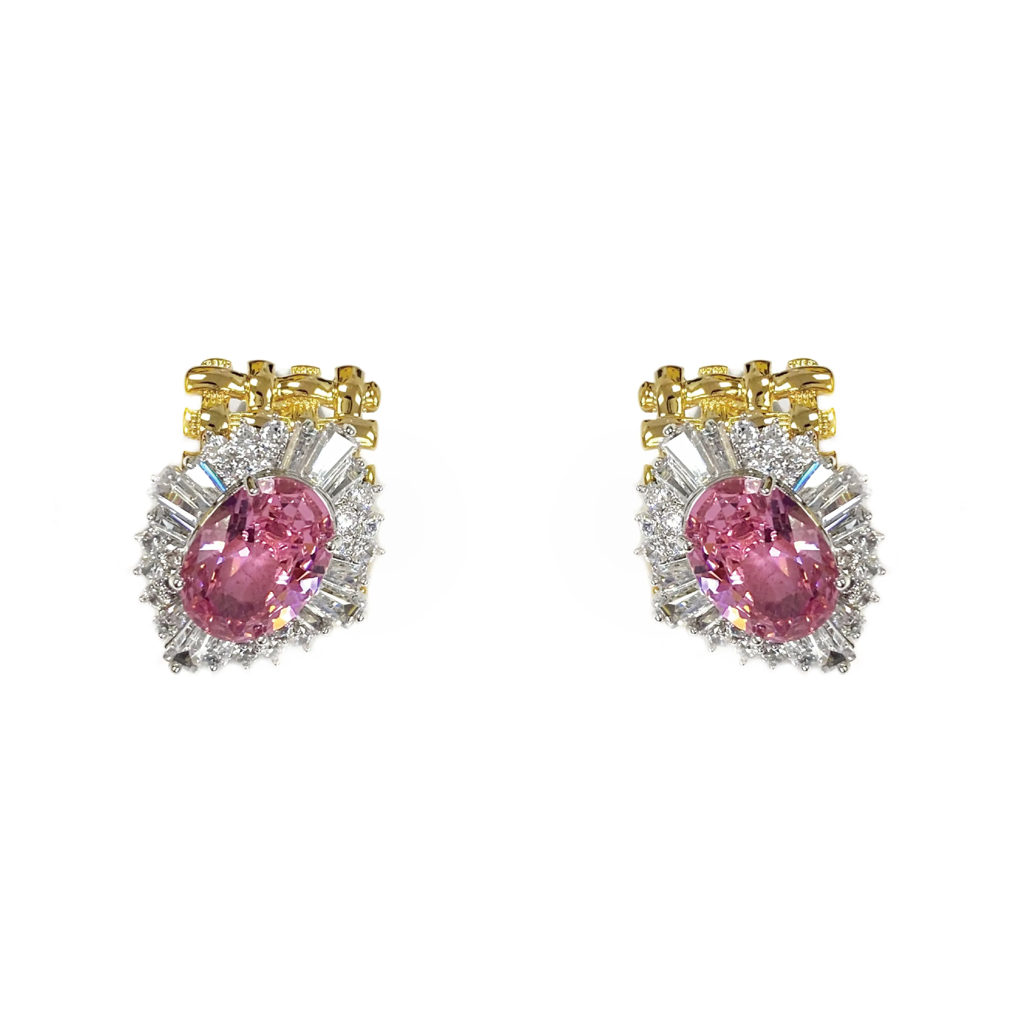 PINK GLASS CRYSTAL STUD EARRINGS