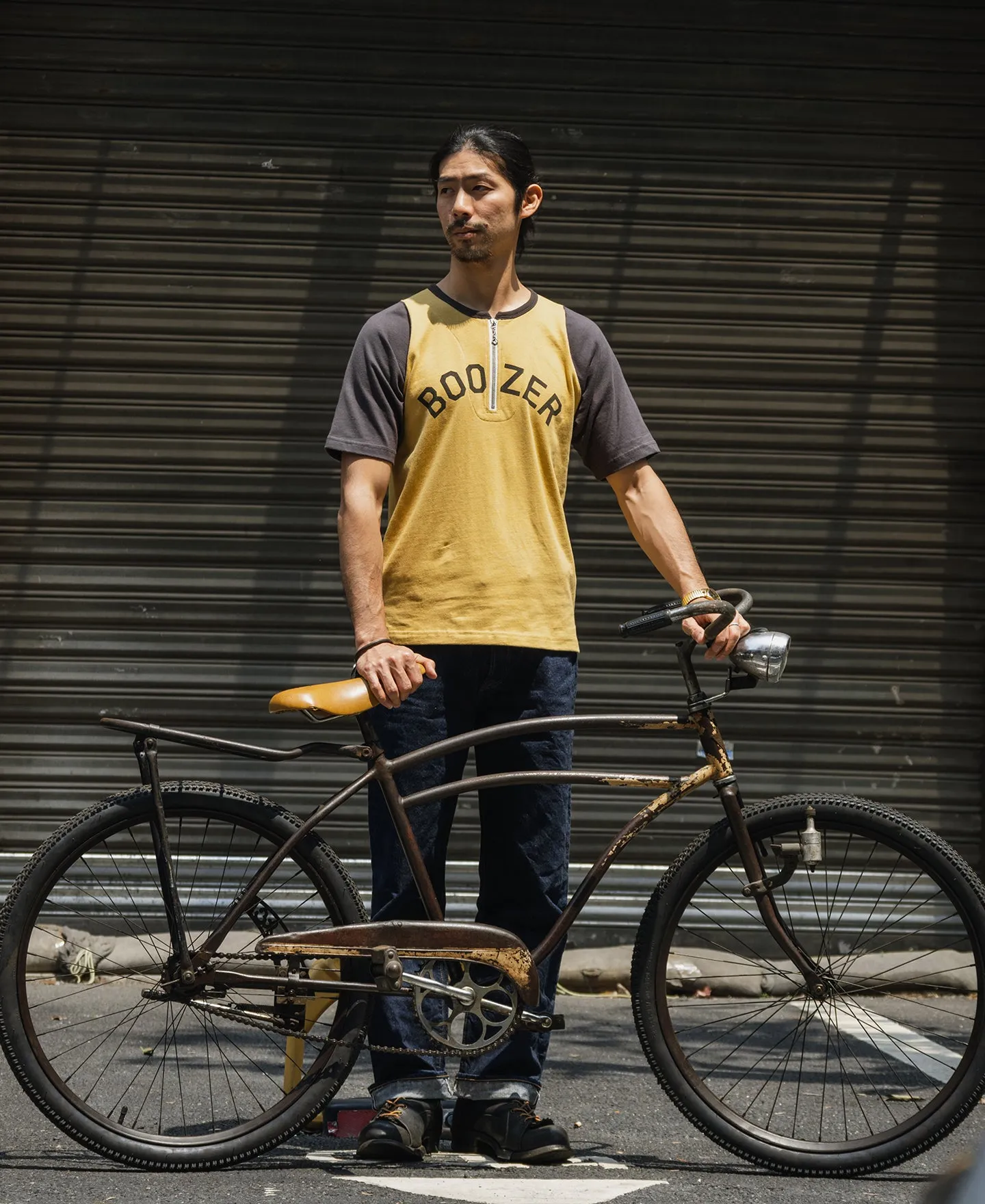 Printed Quarter-Zip Raglan Sleeve Rider T-Shirt - Yellow