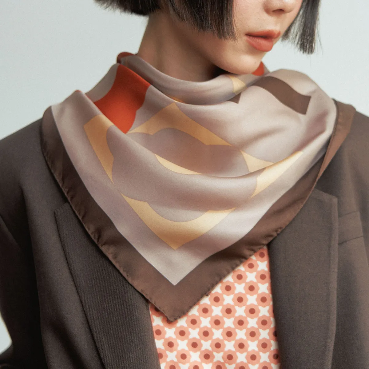 "Crossword" Large Silk Scarf - Honey Brown