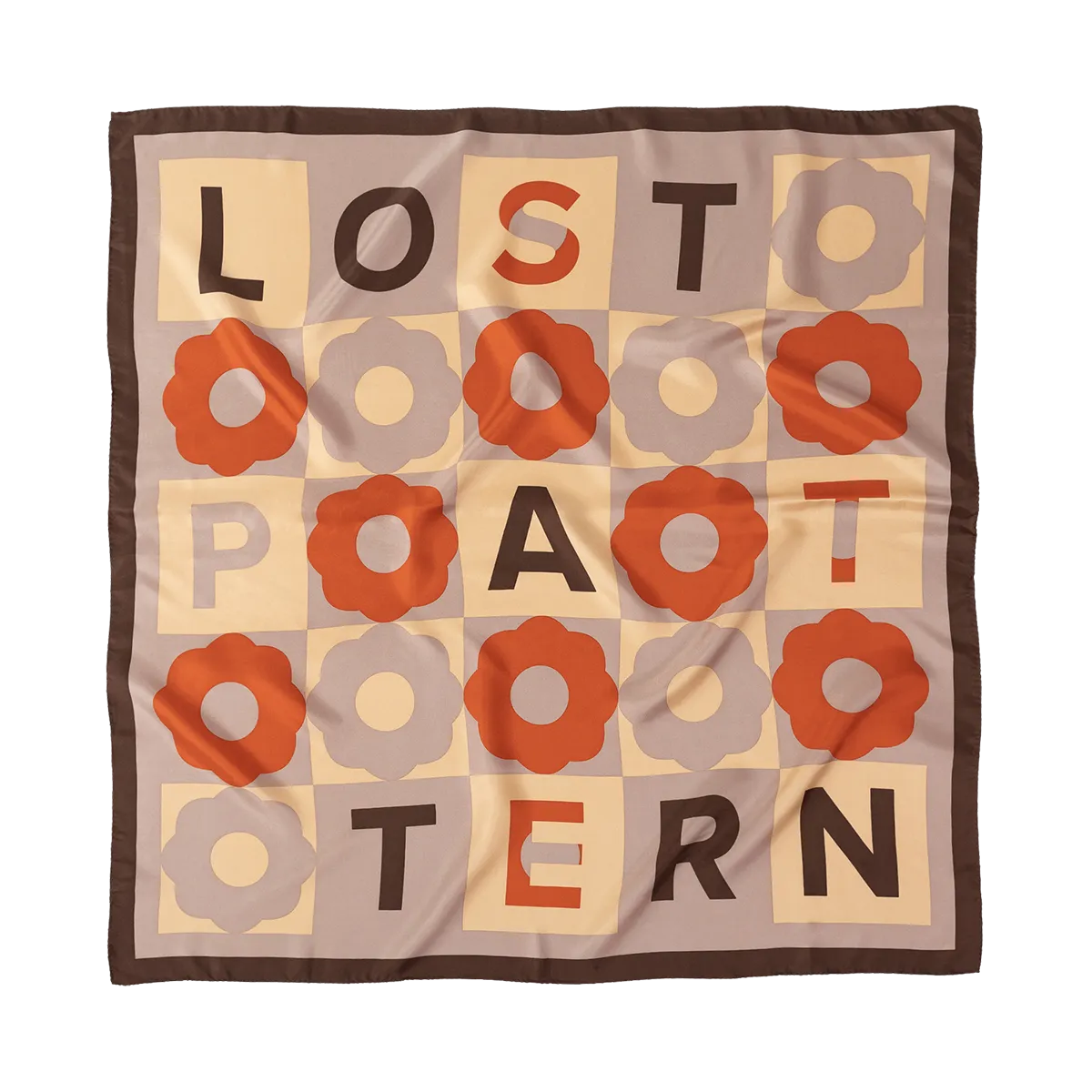 "Crossword" Large Silk Scarf - Honey Brown