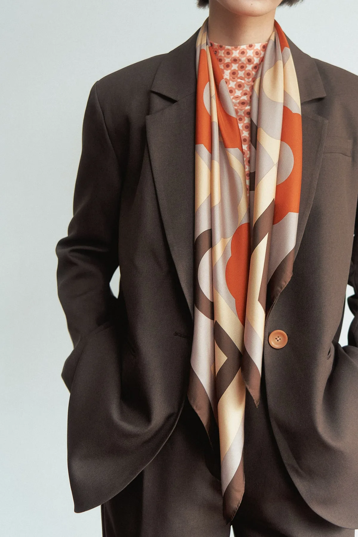 "Crossword" Large Silk Scarf - Honey Brown